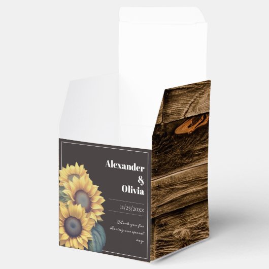 Rustic Sunflower Wedding Bedankdoosjes (Geopend)