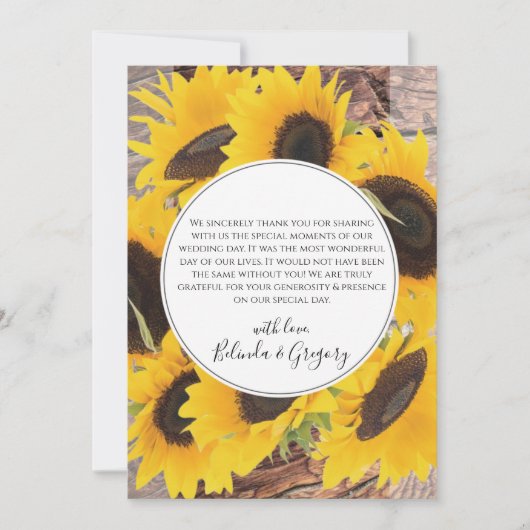Rustic Sunflower Wedding Bedankkaart (Voorkant)