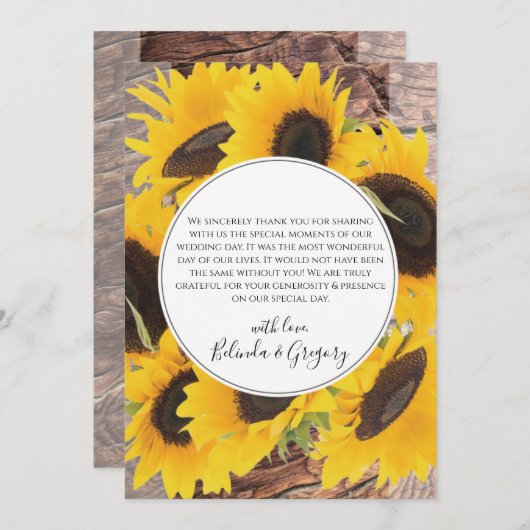 Rustic Sunflower Wedding Bedankkaart (Voorkant / Achterkant)