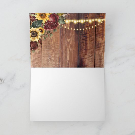 Rustic Sunflower Wedding Bedankkaart (Binnen)