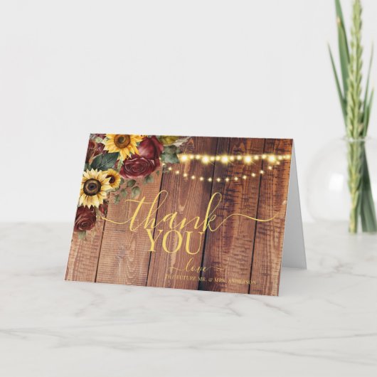 Rustic Sunflower Wedding Bedankkaart (Voorkant)