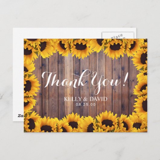 Rustic Sunflower Wedding Bedankt Briefkaart (Voorkant / Achterkant)