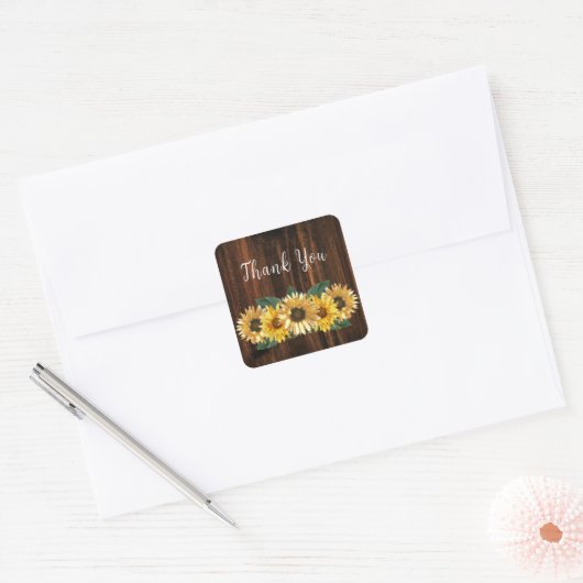 Rustic Sunflower Wedding Bedankt Vierkante Sticker (Envelop)