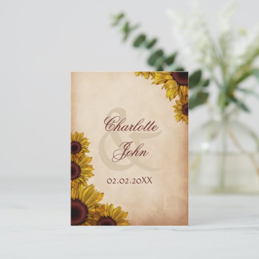 Rustic Sunflower Wedding Briefkaart (Staand voorkant)