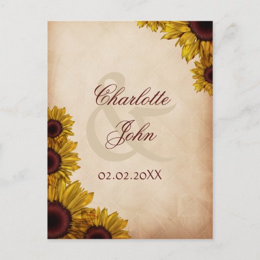 Rustic Sunflower Wedding Briefkaart (Voorkant)