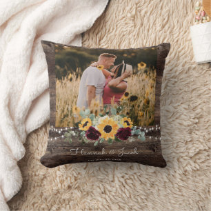 Rustic Sunflower Wedding Couple Foto Fleece Blank Kussen