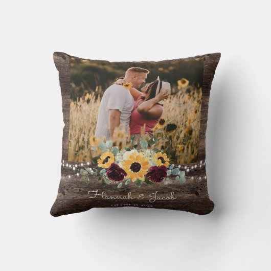 Rustic Sunflower Wedding Couple Foto Fleece Blank Kussen (Achterkant)