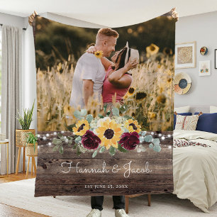 Rustic Sunflower Wedding Couple Foto Fleece Deken