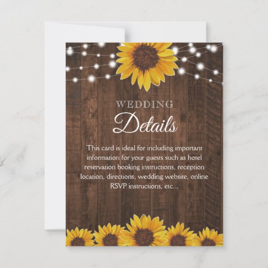 Rustic Sunflower Wedding Gastgegevens Info Kaart (Voorkant)