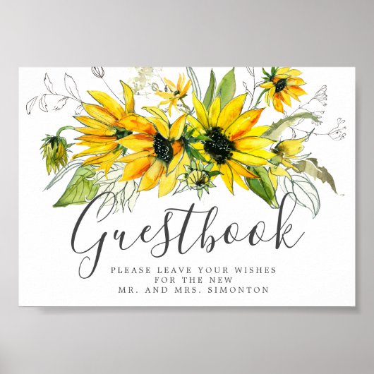 Rustic Sunflower Wedding Guestbook Sign Poster (Voorkant)
