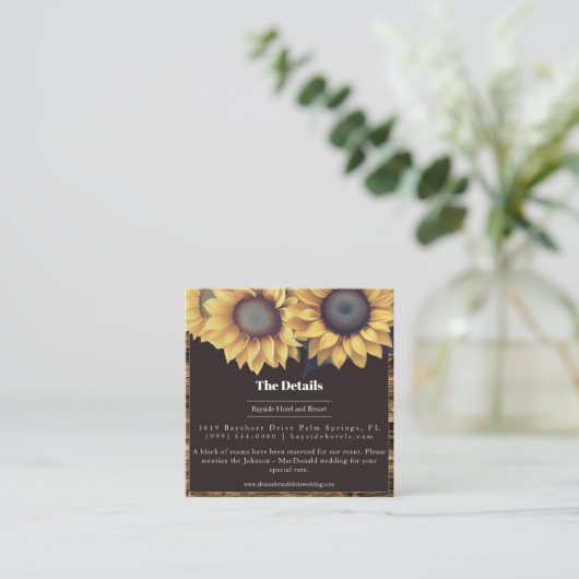 Rustic Sunflower Wedding Informatiekaartje (Staand voorkant)