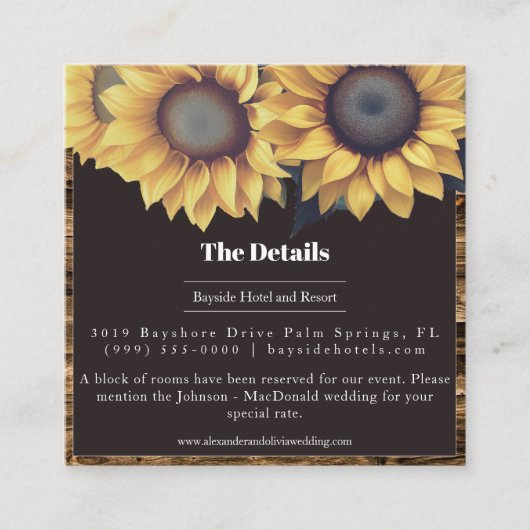 Rustic Sunflower Wedding Informatiekaartje (Voorkant)