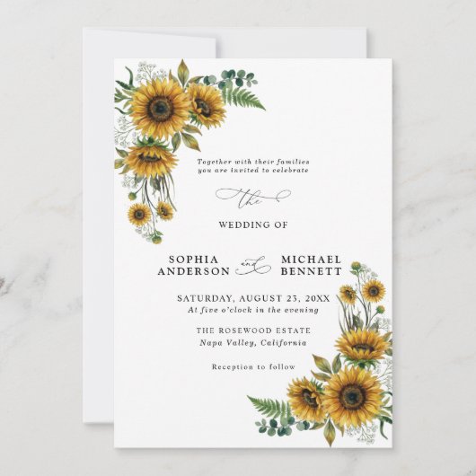 Rustic Sunflower Wedding Invitation Kaart (Voorkant)
