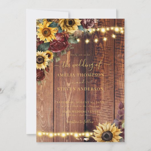 Rustic Sunflower Wedding Kaart (Voorkant)