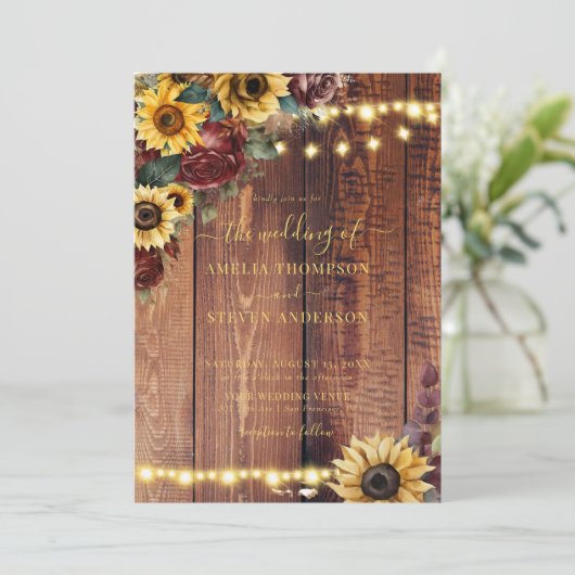 Rustic Sunflower Wedding Kaart (Staand voorkant)