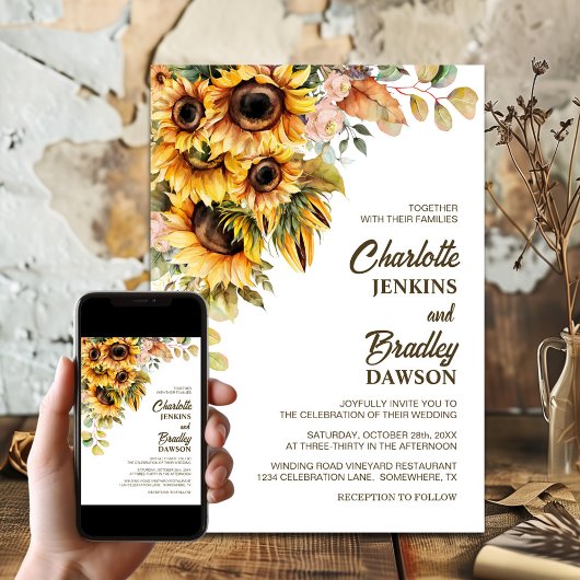 Rustic Sunflower Wedding Kaart