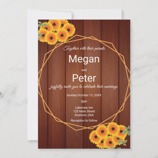 Rustic Sunflower Wedding Kaart (Voorkant)