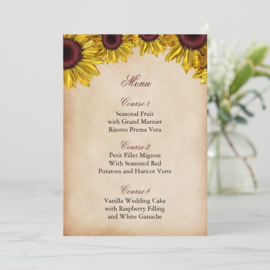 Rustic Sunflower Wedding Menu (Staand voorkant)