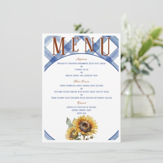 Rustic Sunflower Wedding Menu (Staand voorkant)