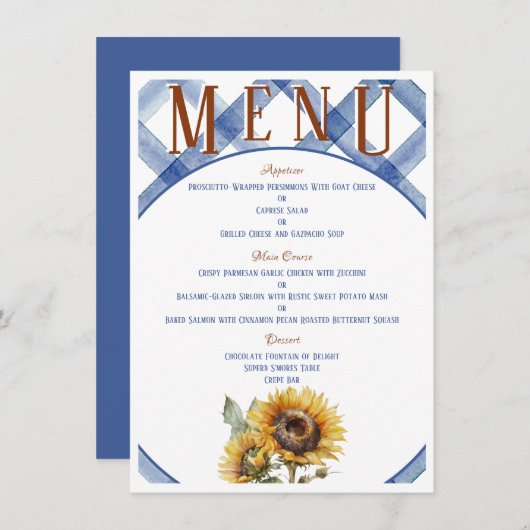 Rustic Sunflower Wedding Menu (Voorkant / Achterkant)
