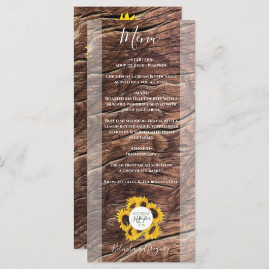 Rustic Sunflower Wedding Menu (Voorkant / Achterkant)