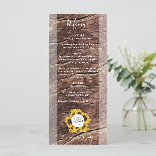 Rustic Sunflower Wedding Menu (Staand voorkant)