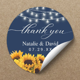 Rustic Sunflower Wedding Navy Blue Hartelijk dank Ronde Sticker
