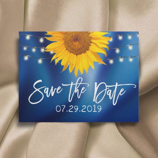 Rustic Sunflower Wedding Navy Blue Save the Date Aankondigingskaart