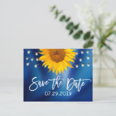 Rustic Sunflower Wedding Navy Blue Save the Date Aankondigingskaart (Staand voorkant)