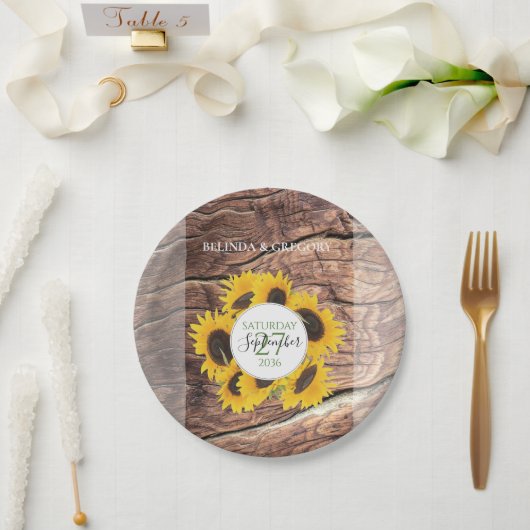 Rustic Sunflower Wedding Papieren Bordje (Huwelijk)