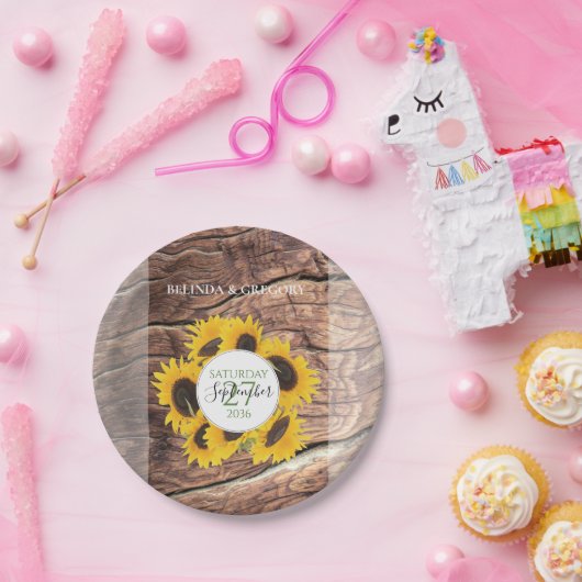 Rustic Sunflower Wedding Papieren Bordje (Feest)