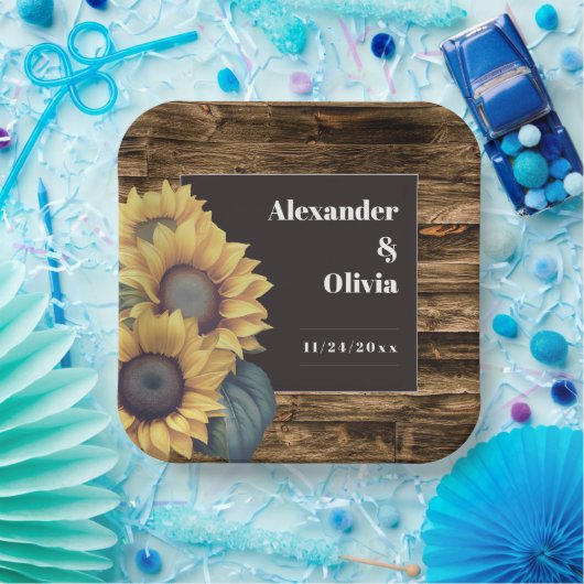 Rustic Sunflower Wedding Papieren Bordje (Feest)
