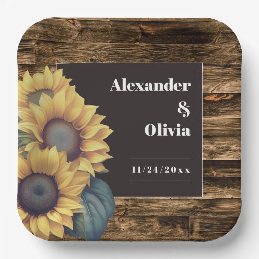 Rustic Sunflower Wedding Papieren Bordje (Voorkant)