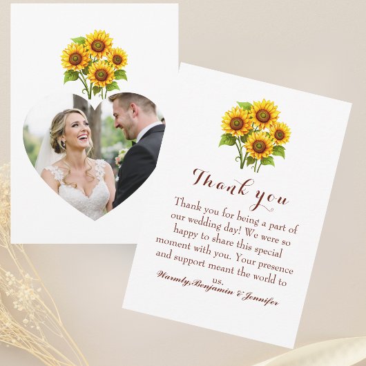 Rustic Sunflower Wedding Photo  Bedankkaart