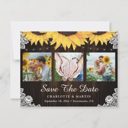 Rustic Sunflower Wedding Photo Save the Date (Voorkant)