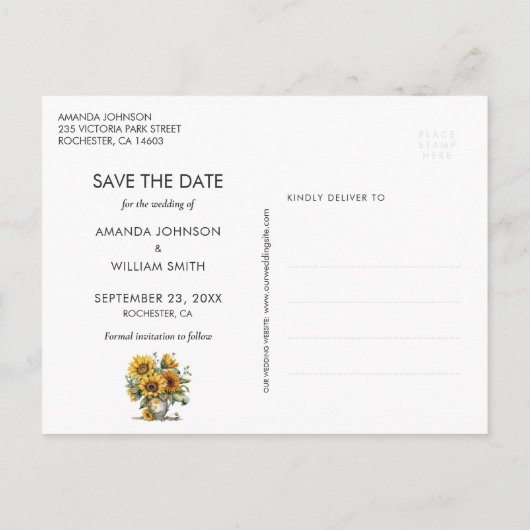 Rustic Sunflower Wedding Photo Save the Date Aankondigingskaart (Achterkant)