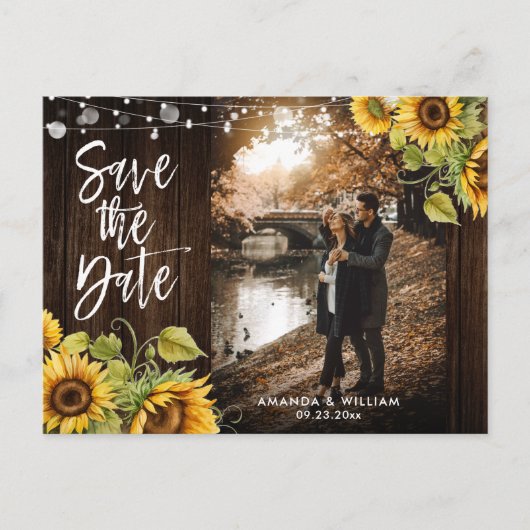 Rustic Sunflower Wedding Photo Save the Date Aankondigingskaart (Voorkant)