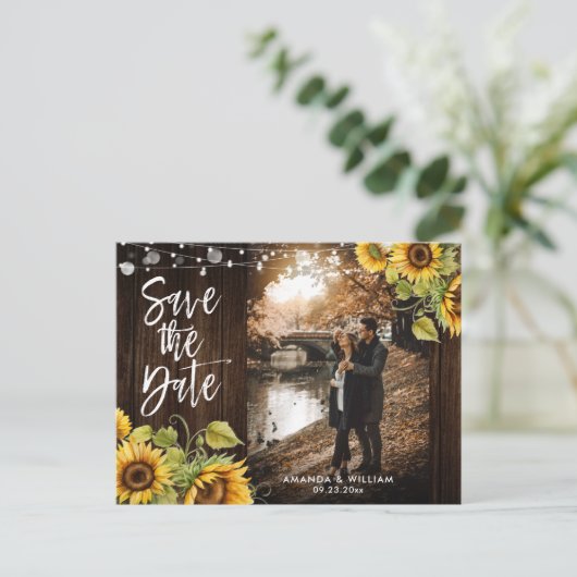 Rustic Sunflower Wedding Photo Save the Date Aankondigingskaart (Staand voorkant)