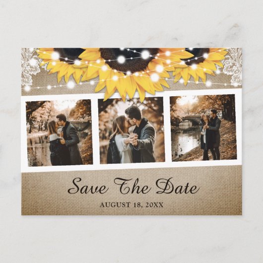 Rustic Sunflower Wedding Photo Save the Date Aankondigingskaart (Voorkant)