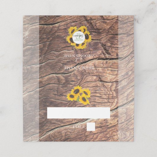 Rustic Sunflower Wedding Plaatskaartje (Buitenkant ongevouwen)