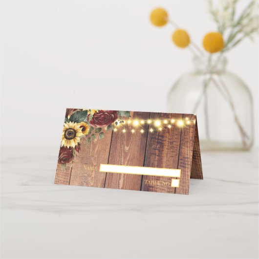 Rustic Sunflower Wedding Plaatskaartje (Voorkant)