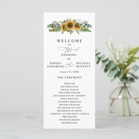 Rustic Sunflower Wedding Program Programmakaart (Staand voorkant)