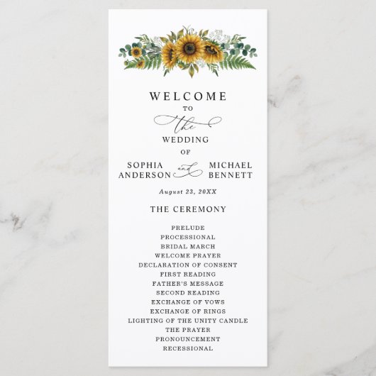 Rustic Sunflower Wedding Program Programmakaart (Voorkant)