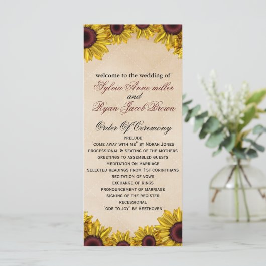 Rustic Sunflower Wedding Programmakaart (Staand voorkant)