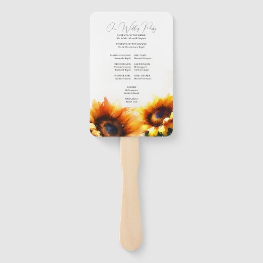 Rustic Sunflower Wedding Programme Fan Handwaaier (Achterkant)