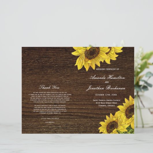 Rustic Sunflower Wedding Programs on Navy Blue (Staand voorkant)