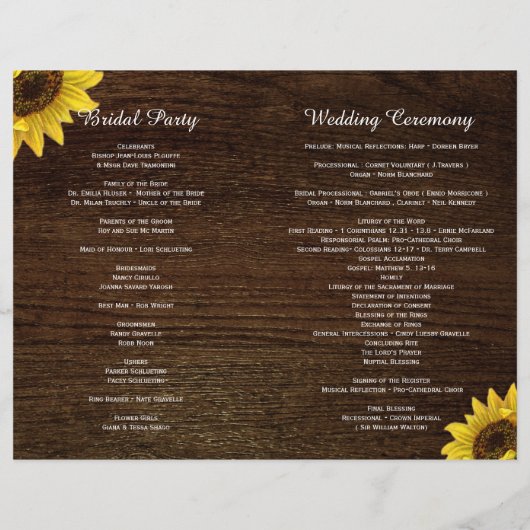 Rustic Sunflower Wedding Programs on Navy Blue (Achterkant)