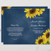 Rustic Sunflower Wedding Programs on Navy Blue (Voorkant / Achterkant)