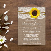 Rustic Sunflower Wedding Rehearsal Dinner Kaart