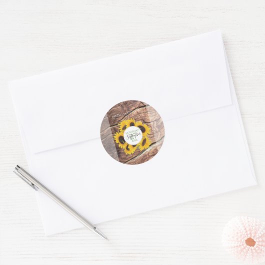 Rustic Sunflower Wedding Ronde Sticker (Envelop)